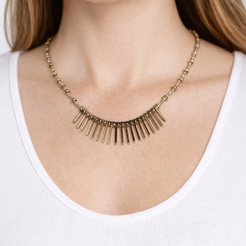 Stella & Dot Silver and Gold Spike Necklace Short